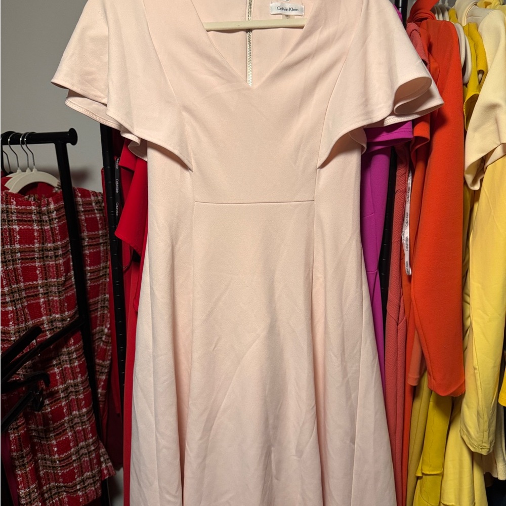 Calvin Klein Blush Pink Midi Fit-and-Flare Dress